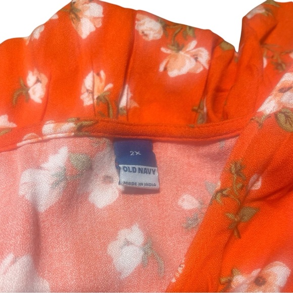 Old Navy Women’s 2X Blouse Orange Floral V-Neck Short Sleeve Top Plus Size NWT - Picture 2 of 7